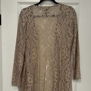Lace Open-Front Cardigan - Beige
